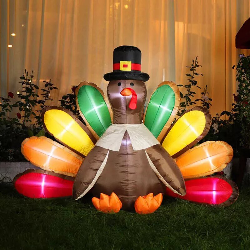 Kitcheniva 5ft Inflatable Turkey LED Lighted Airblown Thanksgiving Outdoor Yard Decoration