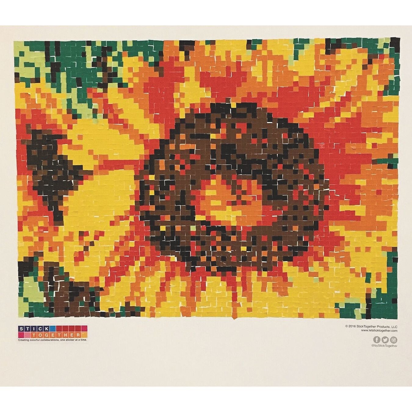 Stick Together Sunflower Sticker Mosaic, Perfect Collaborative Group Project, For Kids, Adults, Sticker by Number, Includes Poster, Stickers, Color Key, and Instructions. Project is 40&#x201D; x 36&#x201D;
