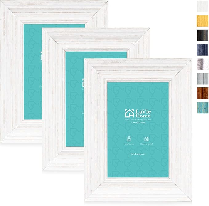 4x6 Picture Frames (3 Pack, White) Rustic Photo Frame Set with High Definition Glass for Wall Mount &#x26; Table Top Display