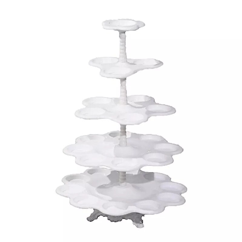 18&#x22; White 5 Tier Plastic Dessert Stand Scalloped Cupcake Holder Party Supplies