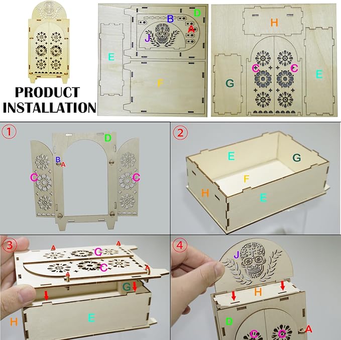 4 Set Dia De Los Muertos Ofrenda Shadow Box, Wooden Day of The Dead Decorations, Altar Ofrenda Supplies