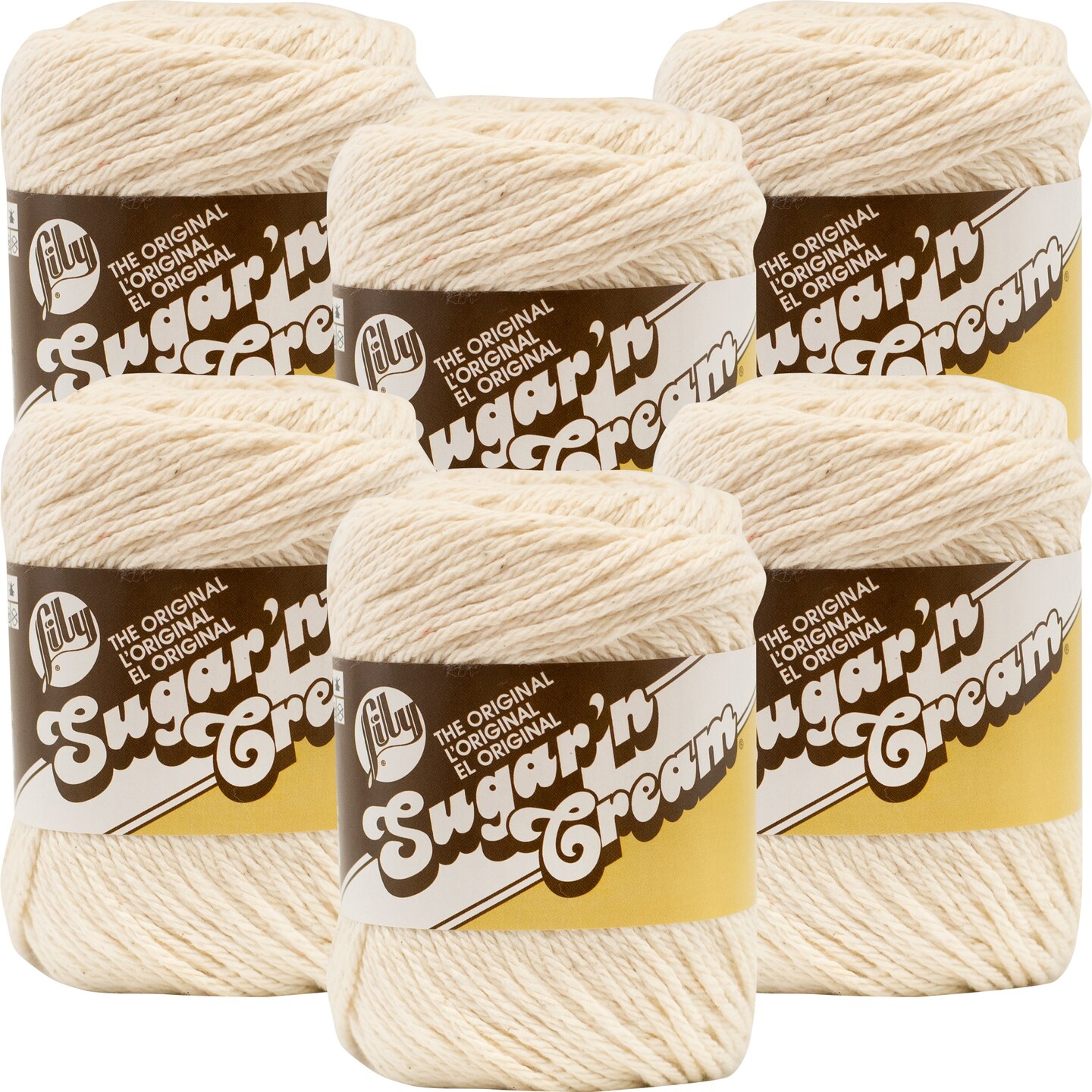 Lily Sugar'N Cream Ecru Yarn - 6 Pack of 71g/2.5oz - Cotton - 4 Medium (Worsted) - 120 Yards - Knitting/Crochet
