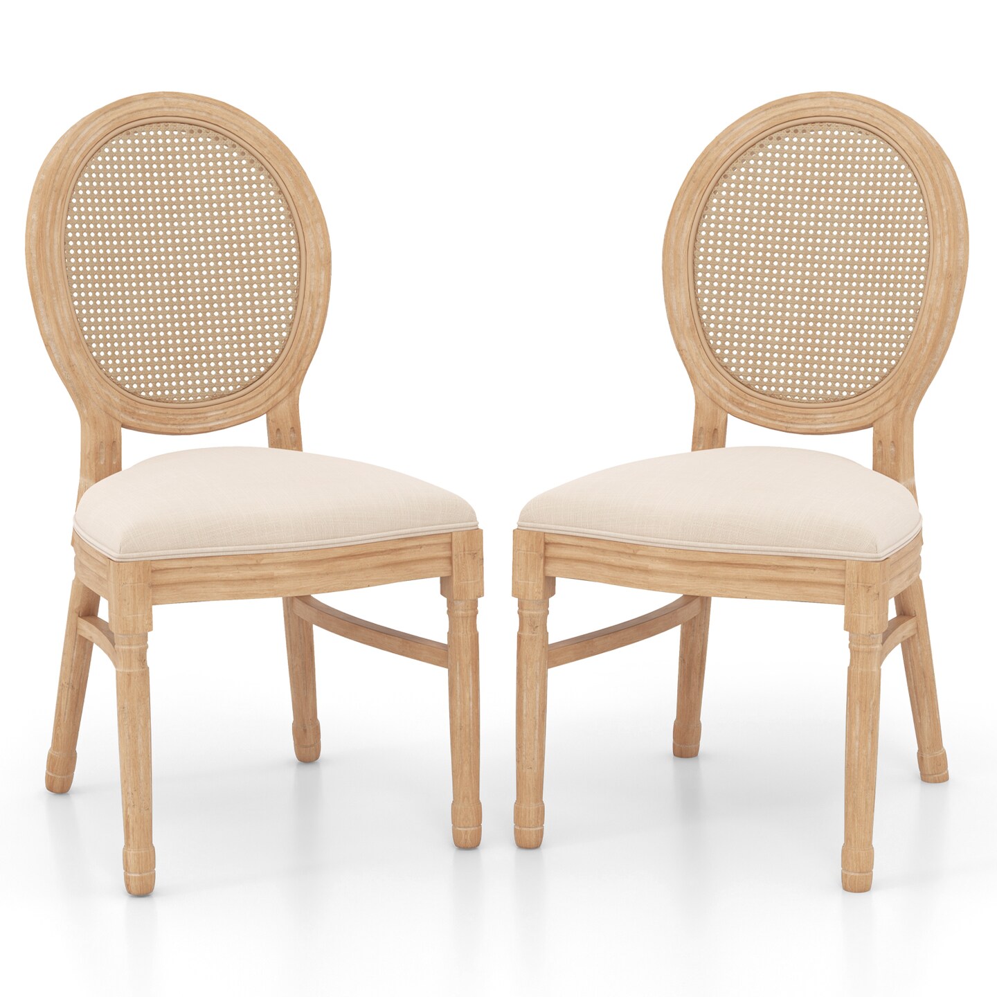 Set of 2 Dining Kitchen Chair set with Hand Woven Rattan Backrest-Beige