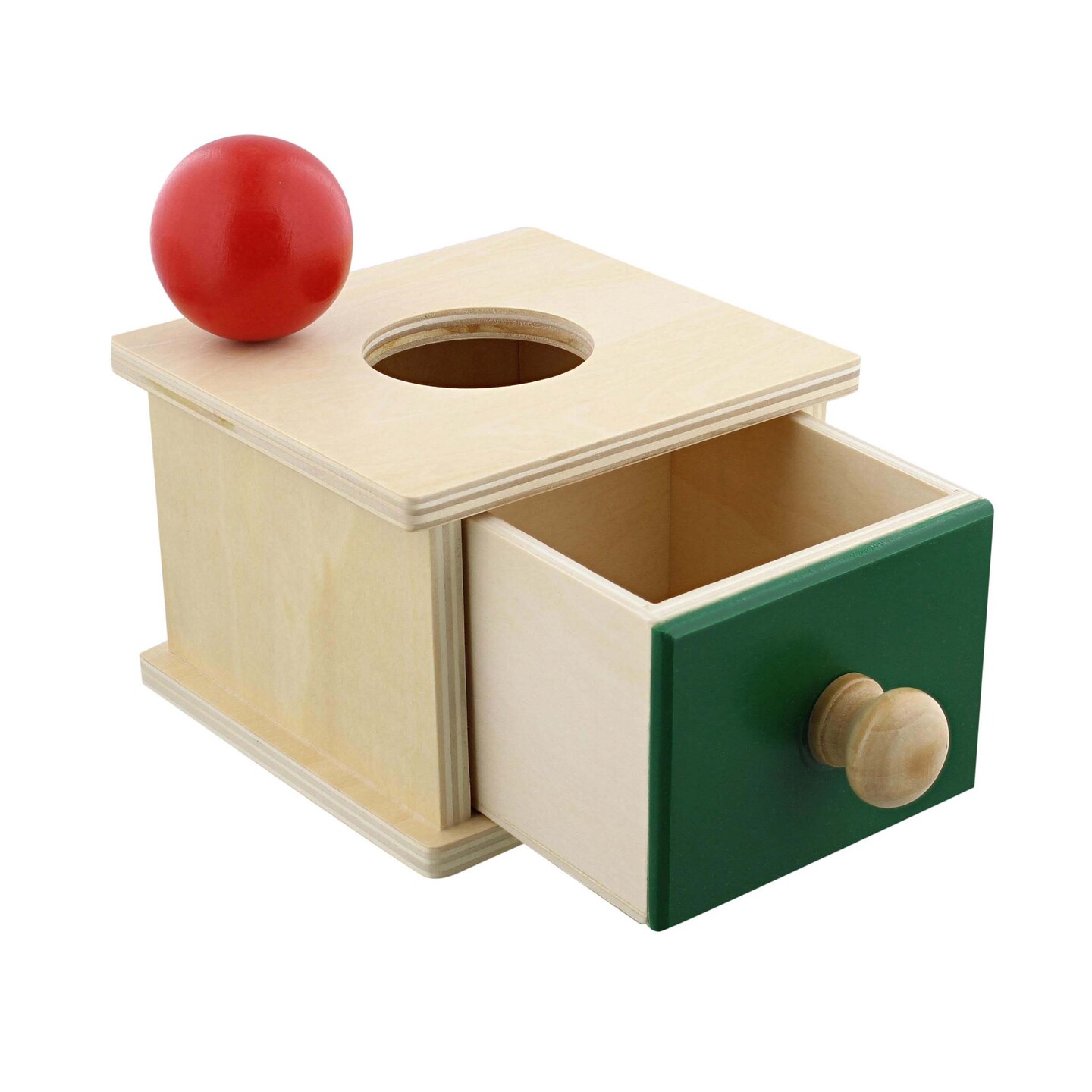 Acorn Baby Object Permanence Box with Tray - Ball Drop Box as Cylinder Drop Toy
