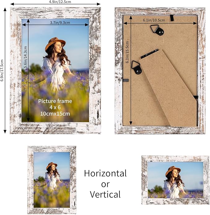 Wooden 4x6 Picture Frame Set of 18, White Distressed Photo Frames Fits 4 by 6 for Wall or Tabletop Display
