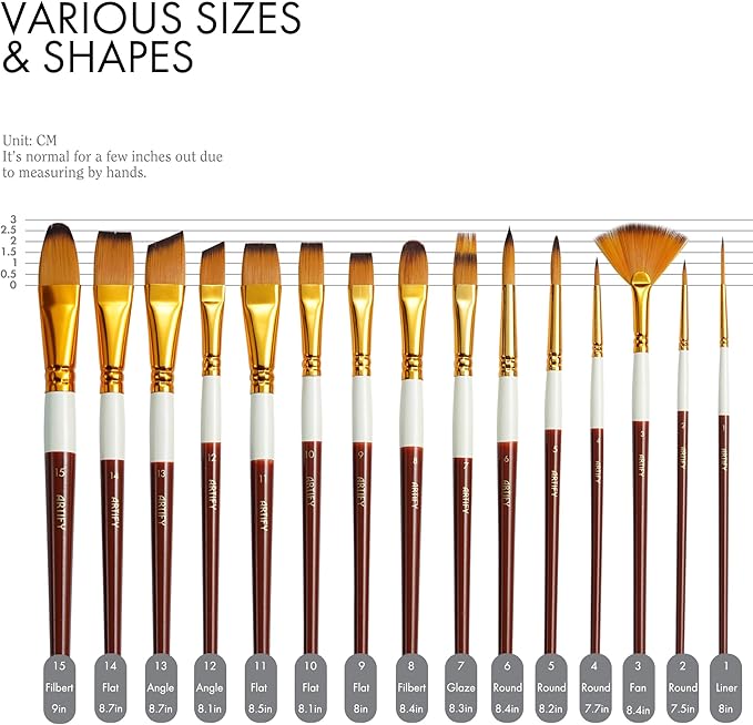 ARTIFY Paint Brushes for Acrylic Painting, 15 Pcs 2024 New Painting Supplies, Artist Paint Brush Set for Watercolor, Oil and Gouache Painting, Red Wine