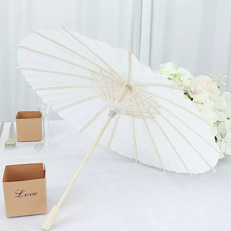 4 White 16&#x22; Paper Umbrellas Decorative Parasol Wedding Favors Party Events