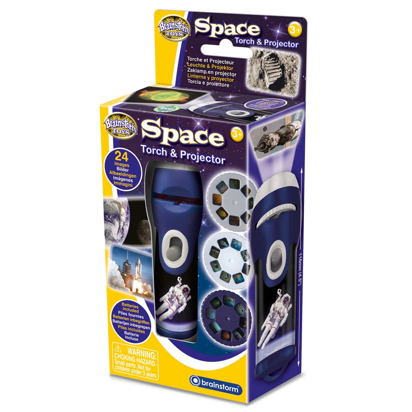 Brainstorm Toys: Space Torch &#x26; Projector - Handheld Flashlight &#x26; Image Casting Toy, 24 Color Themed Images, 39&#x22; Projection, 3 Slides, Kids Ages 3+