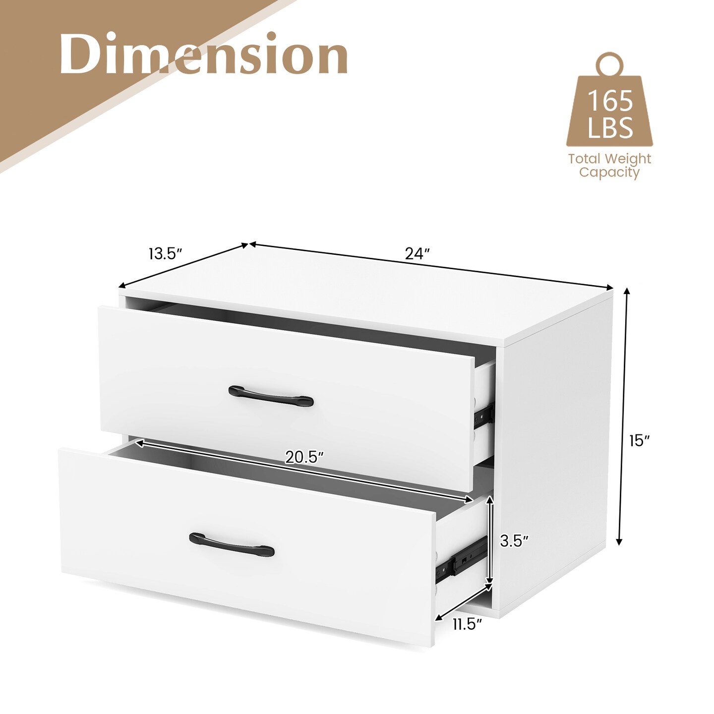 Costway 2-Drawer Dresser Stackable Horizontal Storage Organizer w/Handles White/Walnut/Black