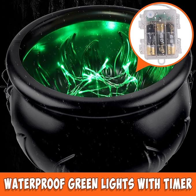 Halloween Decorations Outdoor - XL Large Witches Cauldron Halloween Decor on Tripod with Timer Lights - Black Plastic Cauldron Hocus Pocus Halloween Decor for Porch Yard Lawn Outside