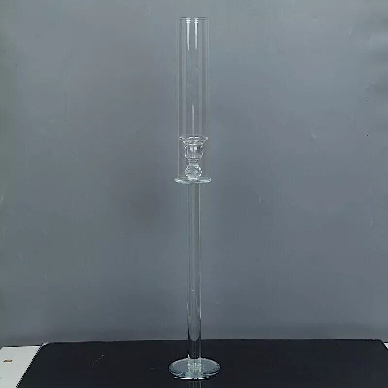 2 Clear 26&#x22; Crystal Hurricane Taper Candle Holders Cylinder Glass Shades Party