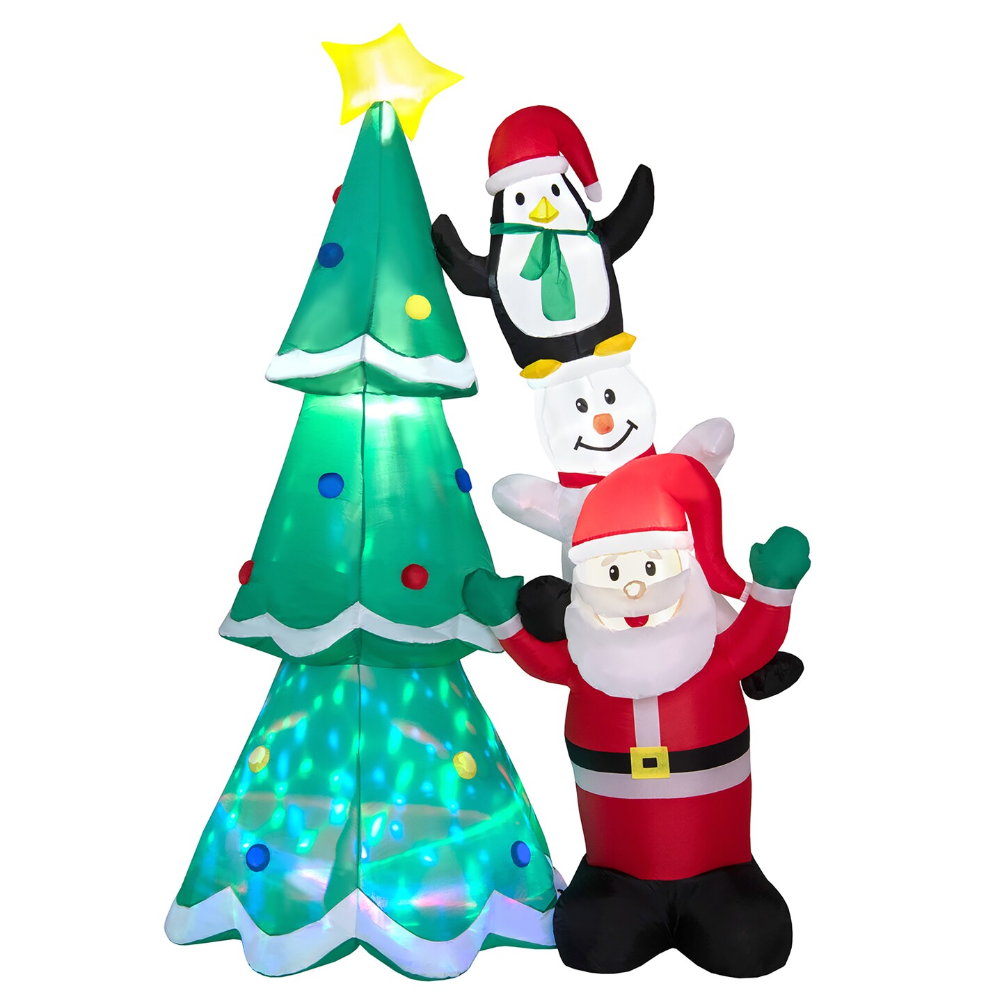 Costway 8.7FT Inflatable Christmas Tree with Santa Claus & Snowman & Penguin Blow-up Xmas Decoration w/Multicolor Disco Light