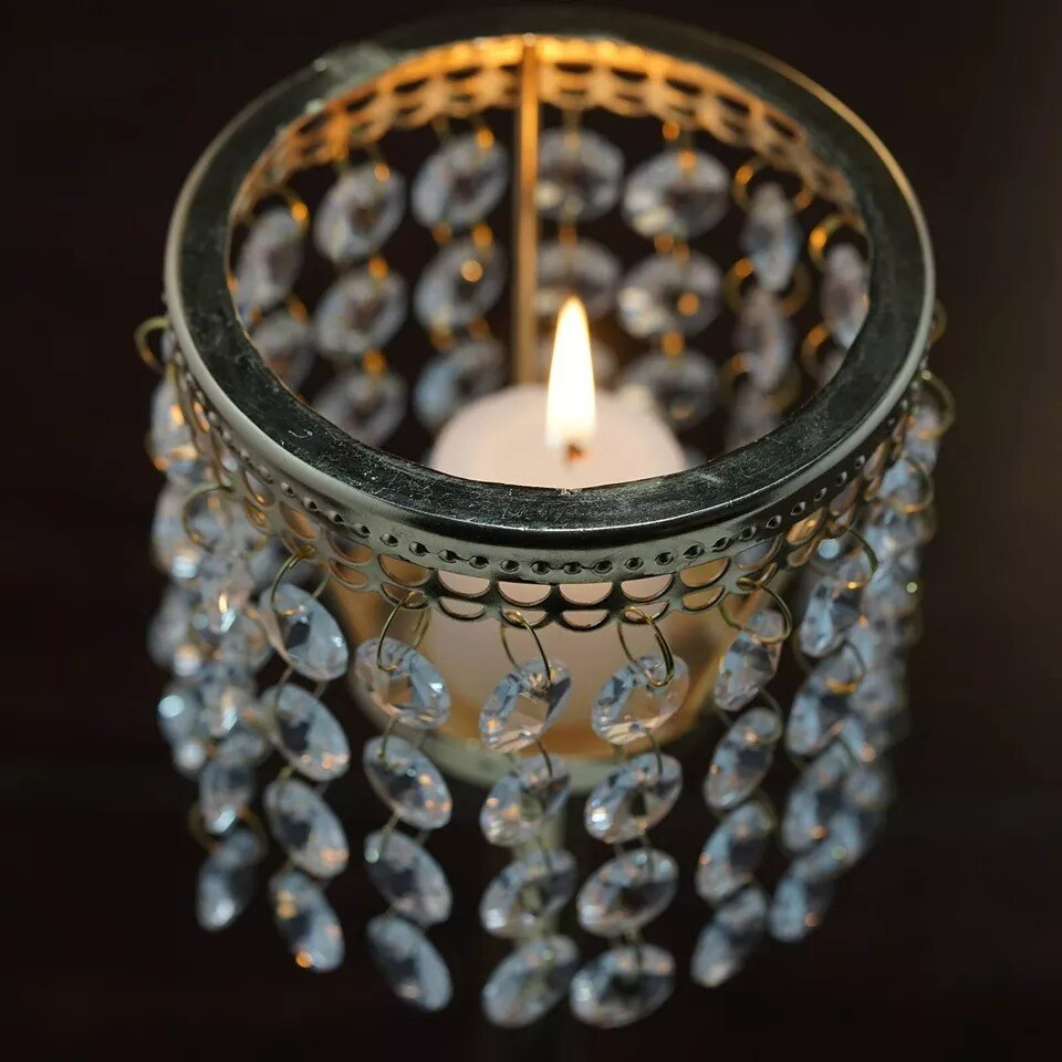 8&#x22; tall Faux Crystal Beaded Wedding Centerpieces Candle Holder