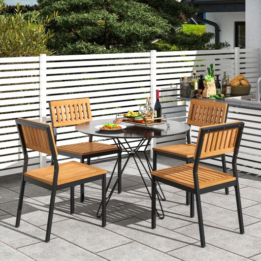 Natural Black Acacia Wood Metal Dining Chairs Set of 2 Armless Patio Seating