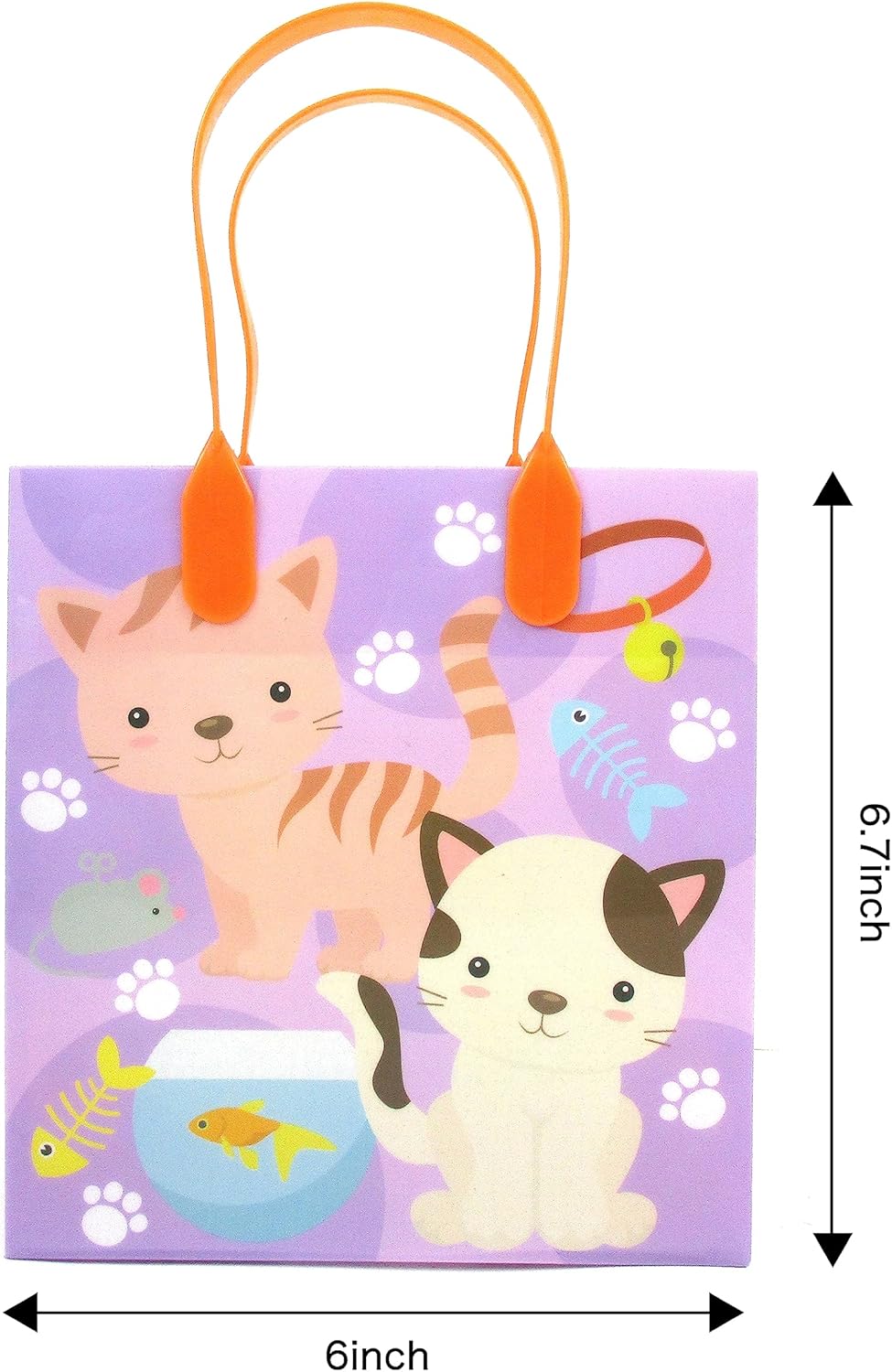 TINYMILLS Cats and Kittens Party Favor Bags Cat and Kitten Goody Bags with Handles for Cat and Kitten Theme Birthday Party Pack of 12