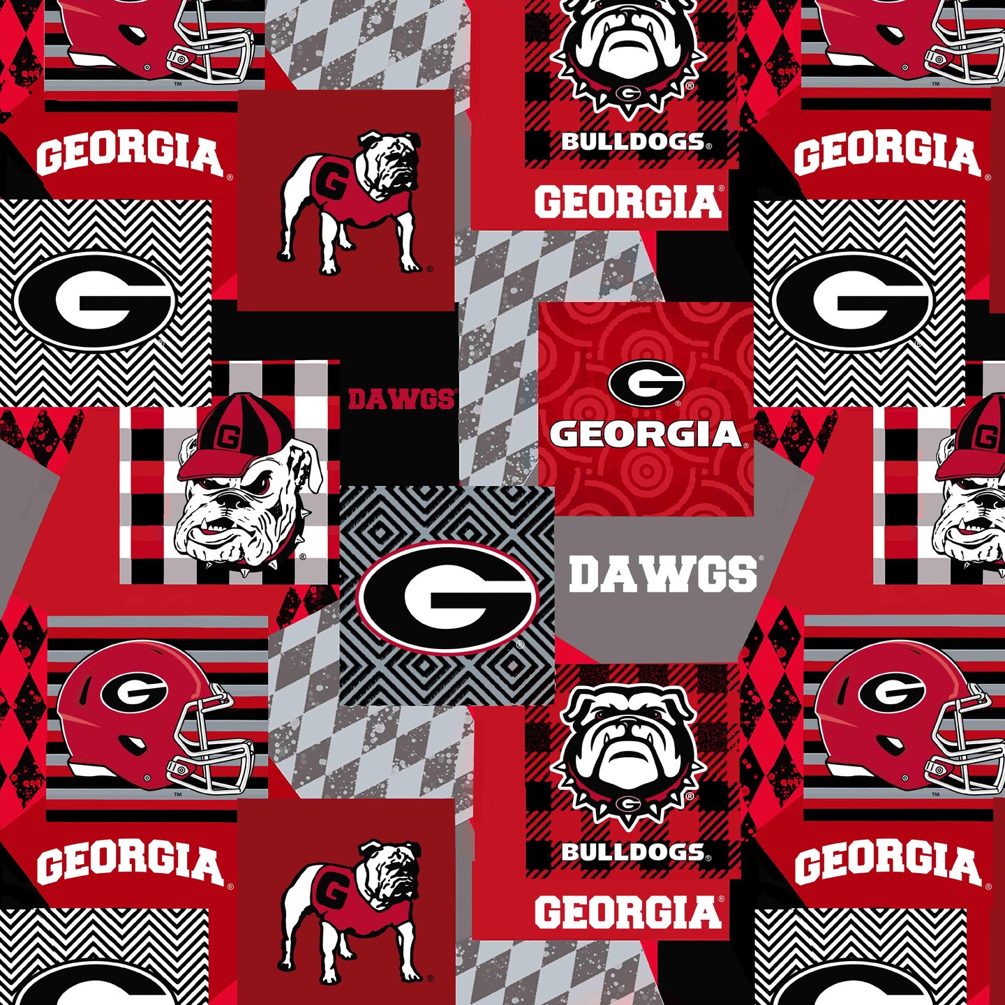 Sykel Enterprises-University of Georgia Minky Fabric with Geometric Design-Georgia Bulldogs Minky Fleece Sold By The Yard