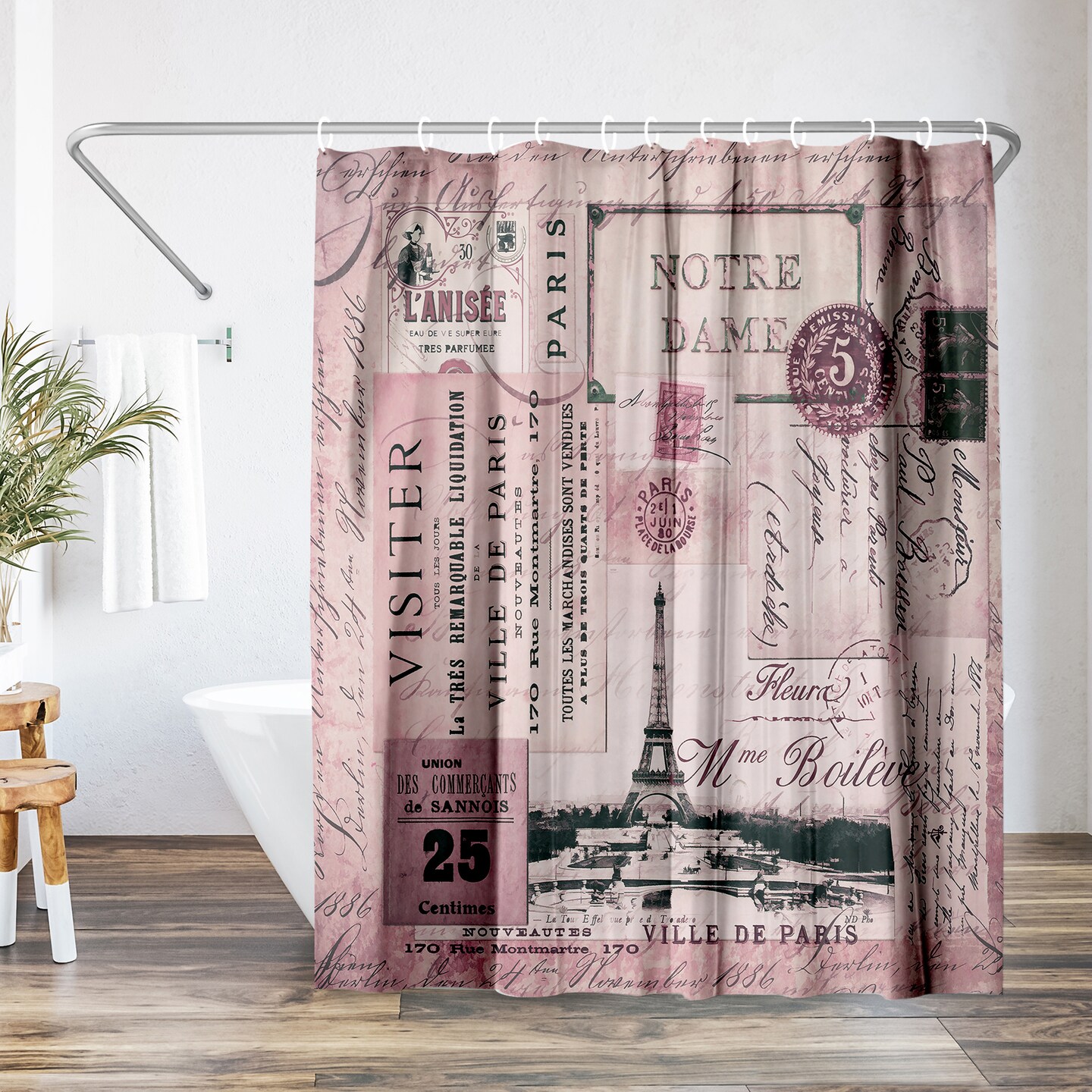 Americanflat 71x74 Shower Curtain - French Inspired Quote Design - Curtain Nostalgic by LebensART