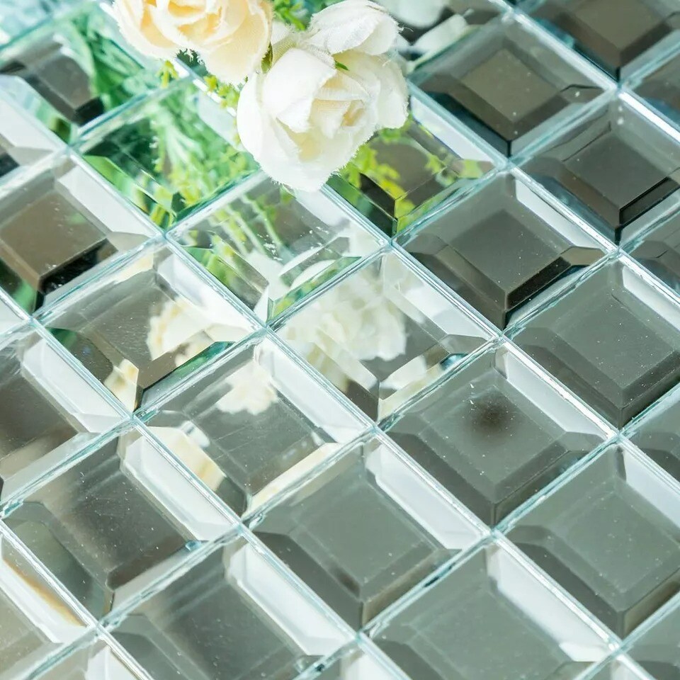 10 sq ft Silver Mirrored Mosaic Tiles Peel and Stick Wall Panels Backdrop Party
