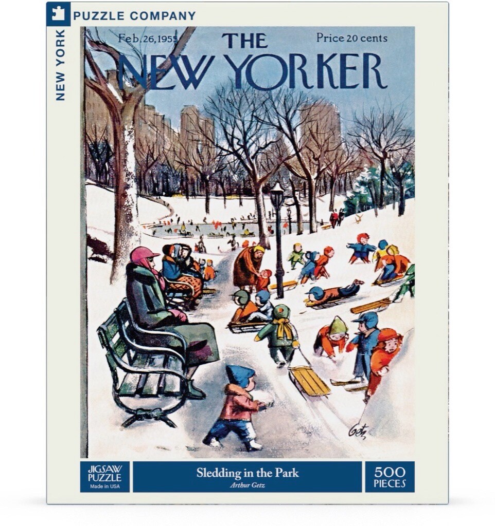 New York Puzzle Company Sledding in the Park 500 Piece Piece Jigsaw Puzzle