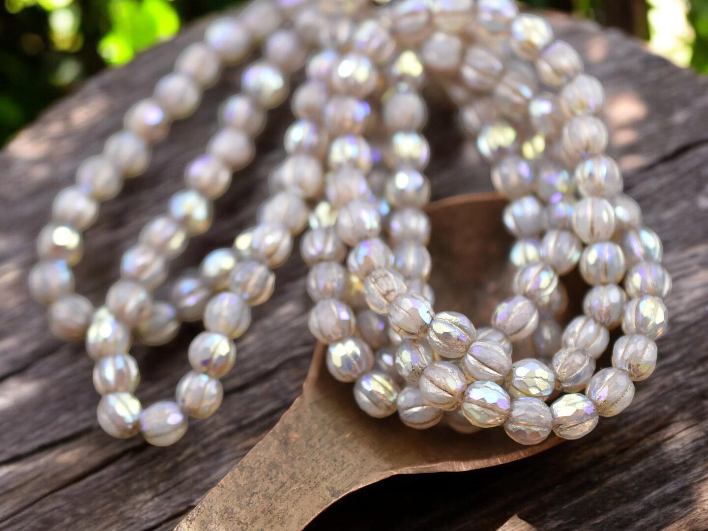 *25* 6mm Platinum Washed Pale Pink Opaline AB Faceted Round Melon Beads