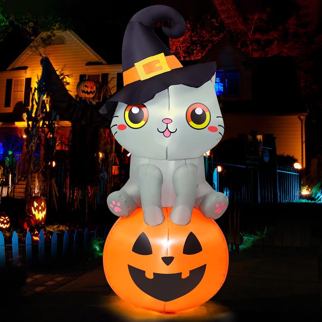 6 FT Halloween Inflatables Cat Outdoor Decorations Blow Up Yard Cute ...