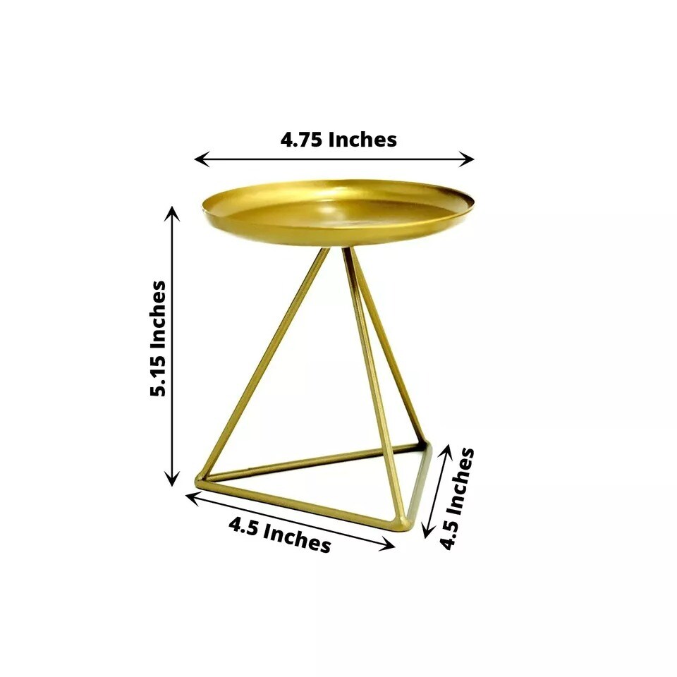 2 Geometric Gold 5&#x22; Metal Pillar Candle Holders Triangle Base Party Decorations