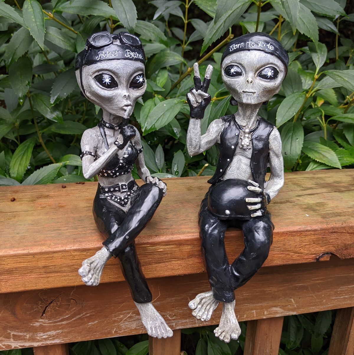 Alien Invasion Biker Babe and Biker Dude Ledge Loungers “Peace and