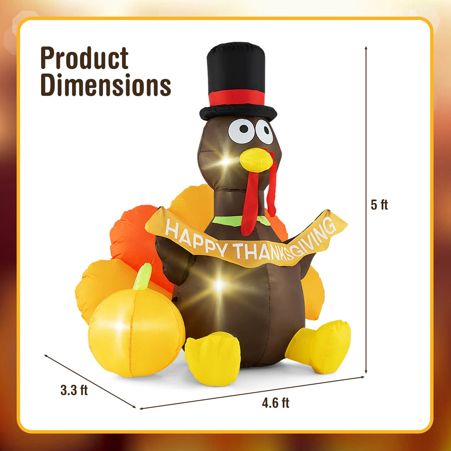 Costway 5 FT Inflatable Turkey Thanksgiving Decoration with Pumpkin Blow up  LED Lights