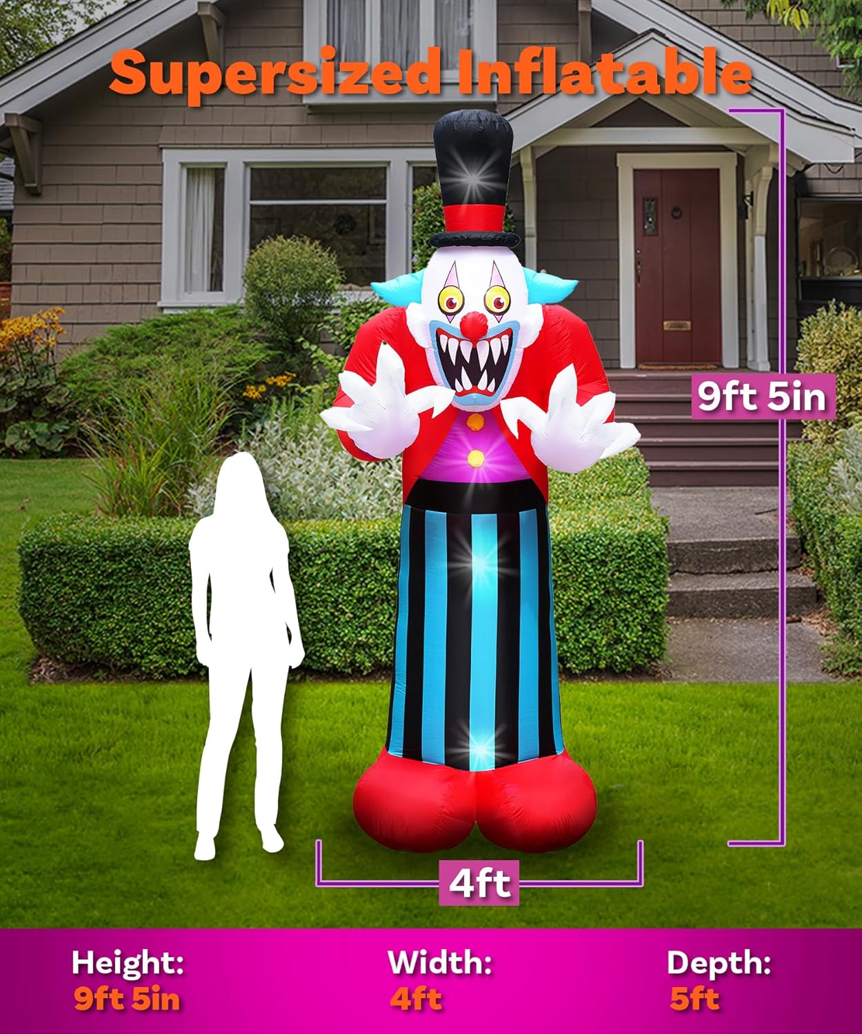 Halloween Inflatables 9.5ft Clown. Large Halloween Inflatable Outdoor Decorations. Inflatable Halloween Blow Ups. Premium Inflatable Yard Decorations with LEDs