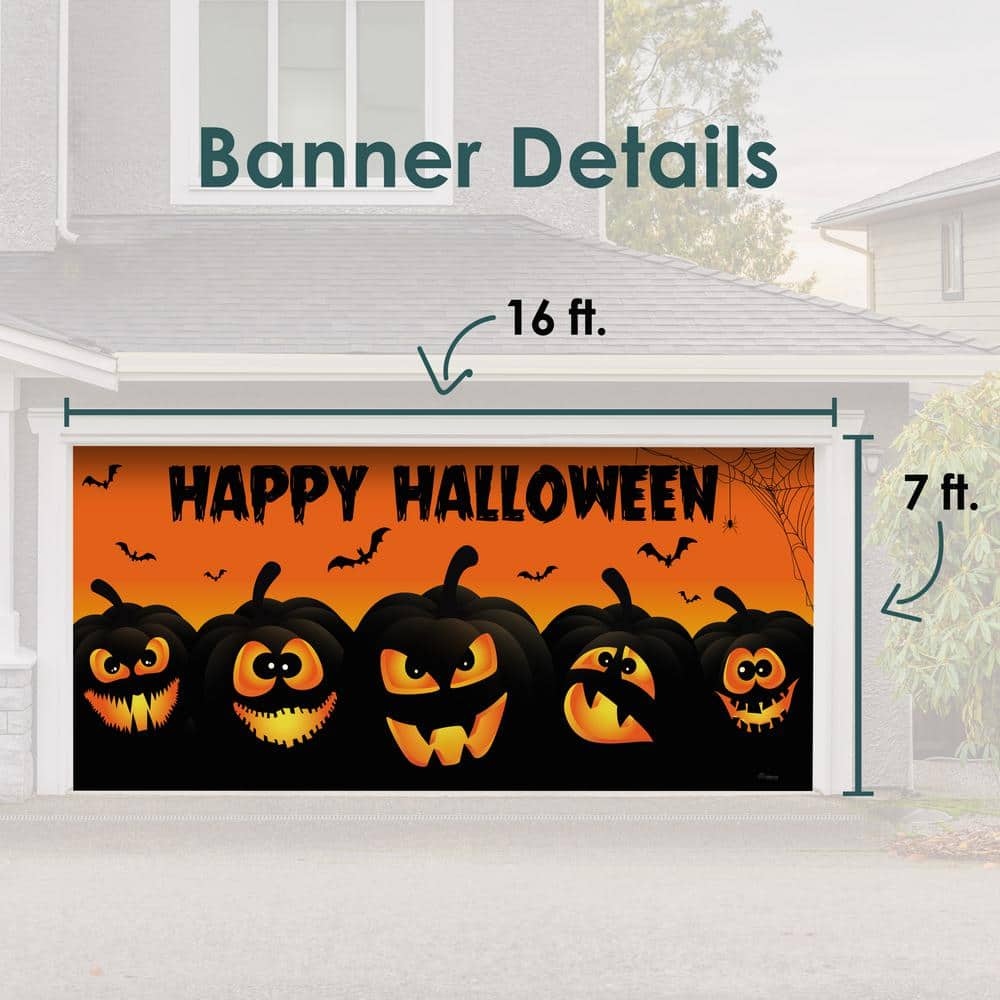 7 FT x 16 FT Happy Halloween Jack O Lanterns Garage Mural