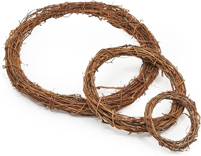 Set of 3 Grapevine Wreath Forms for DIY Crafts, Plain Twig Branches for Christmas, Holidays, Wedding, Party, and Fall Home Decor (11.5, 7, and 4.5 in)