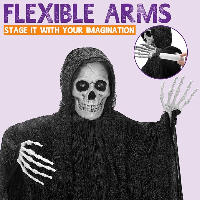 3 Pack Halloween Hanging Grim Reapers Decorations, Large Skeleton Flying Ghosts with LED Lights for Halloween Decor Outdoor Indoor, Halloween Party D&#xE9;cor for Yard Patio Haunted House Prop(59&#x22;, 35&#x22;)