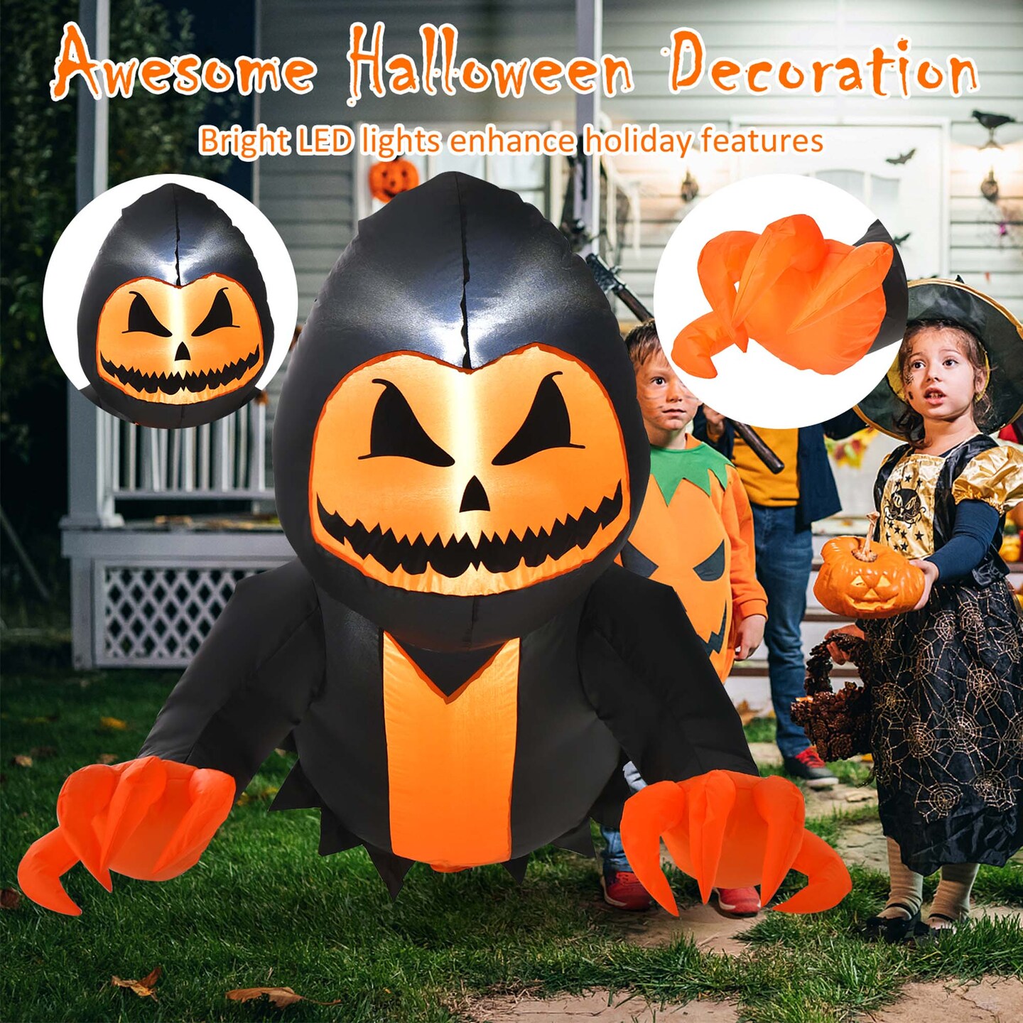 Costway 3.3 FT Halloween Inflatable Pumpkin Head Ghost Broke Out from Window