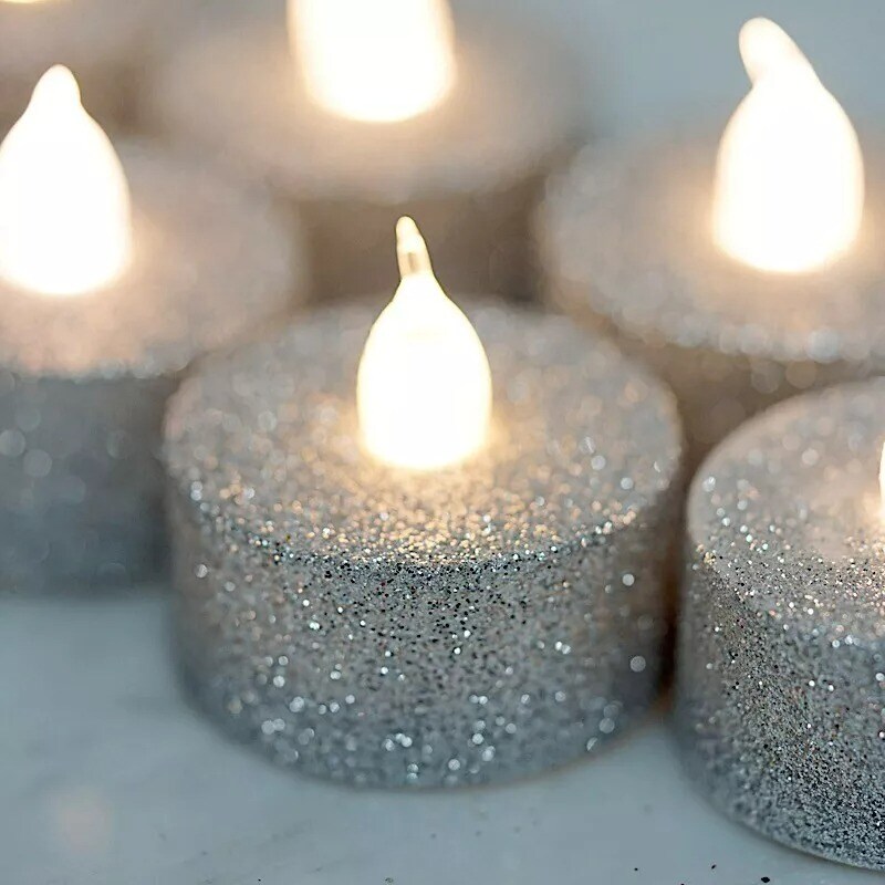 12 pcs 1.5" tall LED Tealight Glittered Candles Lights Wedding Home Centerpieces