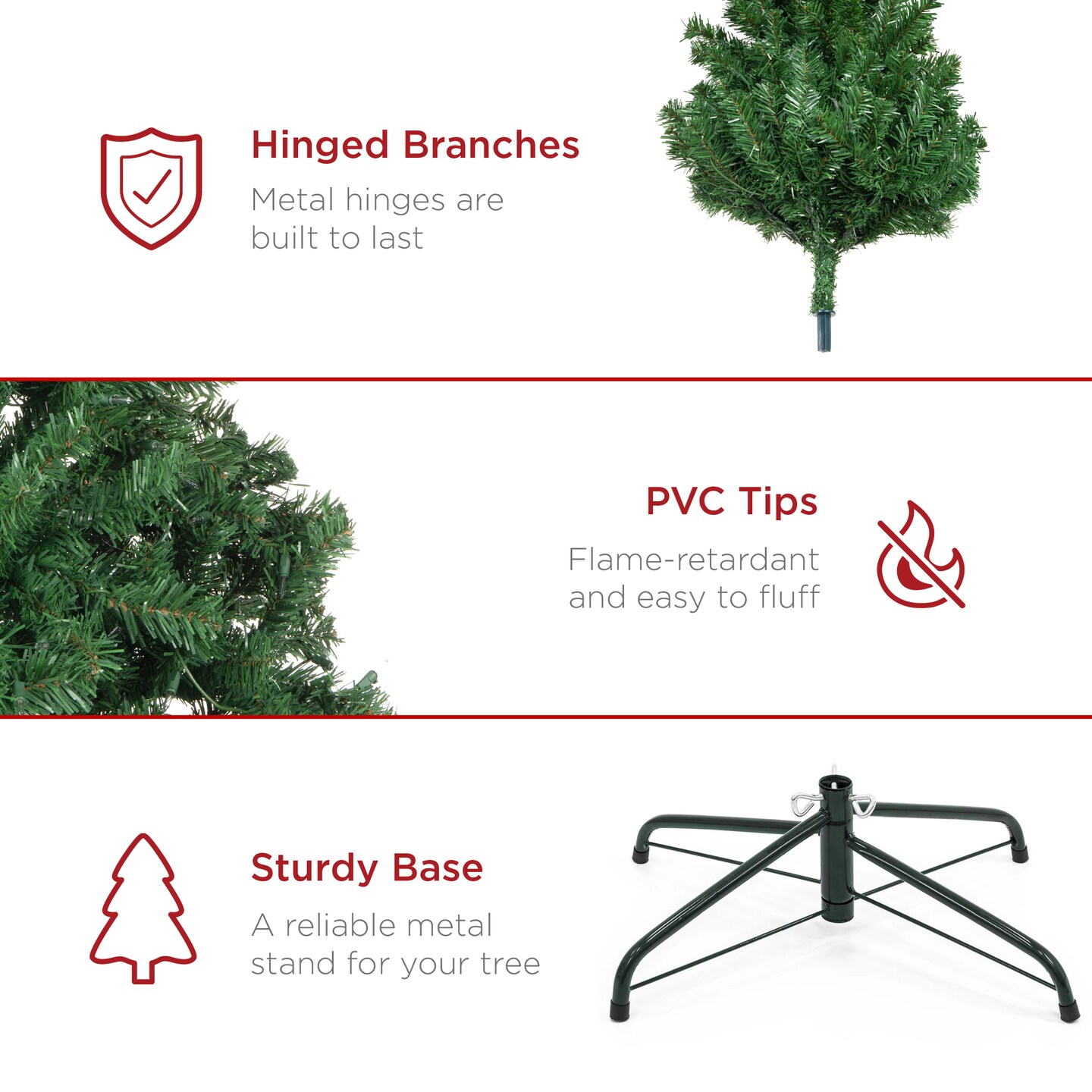 Best Choice Products Premium Spruce Artificial Christmas Tree w/ Easy Assembly, Metal Hinges &#x26; Foldable Base