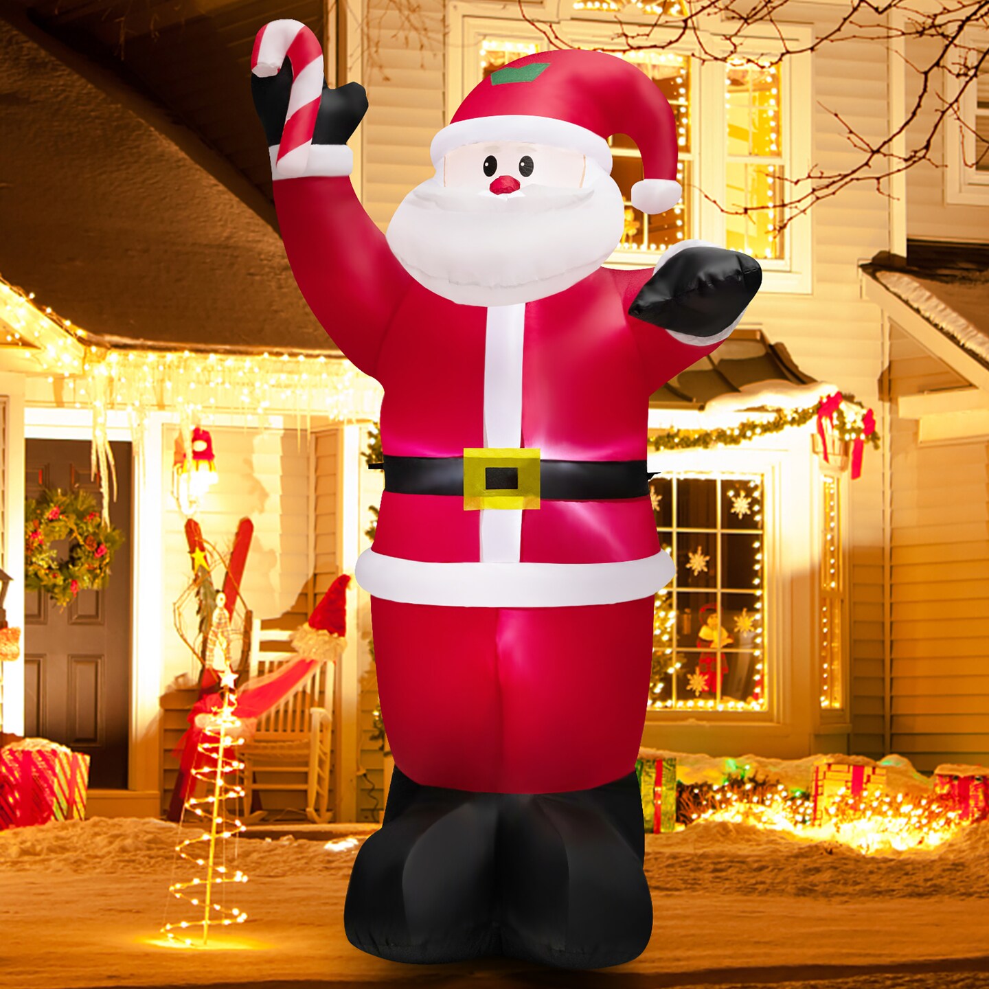 Costway 8 FT Inflatable Santa Claus Holding Crutch Lollipop Blow-up Xmas Decoration