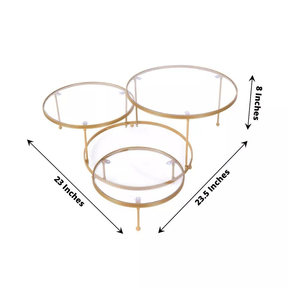 Gold Clear 23" Round 3 Tier Metal Cake Dessert Stand Acrylic Plates Party Events