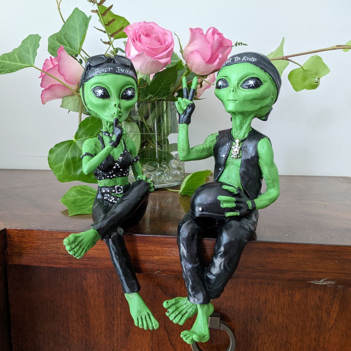 Alien Invasion Biker Babe and Biker Dude Ledge Loungers “Peace and