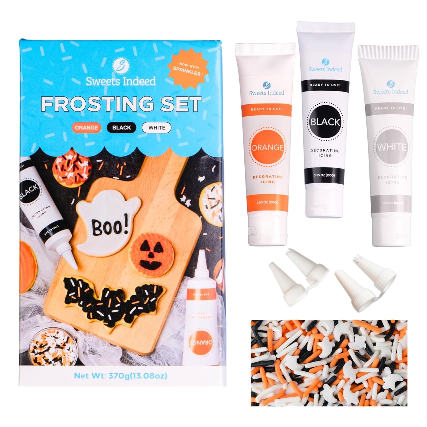 Halloween Frosting Kit Plus Sprinkles, 3 Frosting Tubes, 2.5 Ounces Sprinkes, 4 nozzles, 13.08 Ounces, Halloween Baking (Halloween)