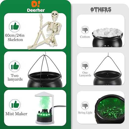 Halloween Decorations Outside - Large Witches Cauldron on Tripod with Big Skeleton &#x26; Cauldron Diffuser - Skeleton Halloween Party Decor for Outdoor Yard Home Porch