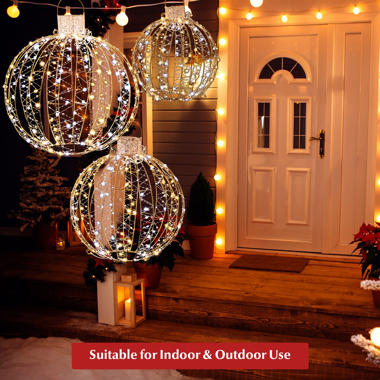 Costway 3 Pack Christmas LED Light Balls Outdoor Hanging Light Spheres w/360 Lights