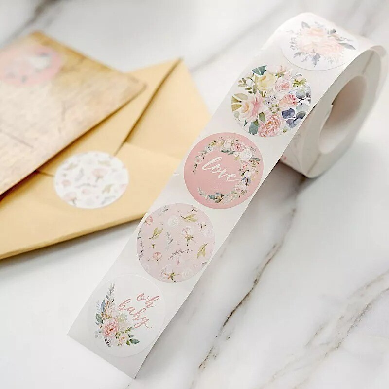 500 Assorted Round Floral Self Adhesive Baby Shower STICKERS DIY Crafts Labels