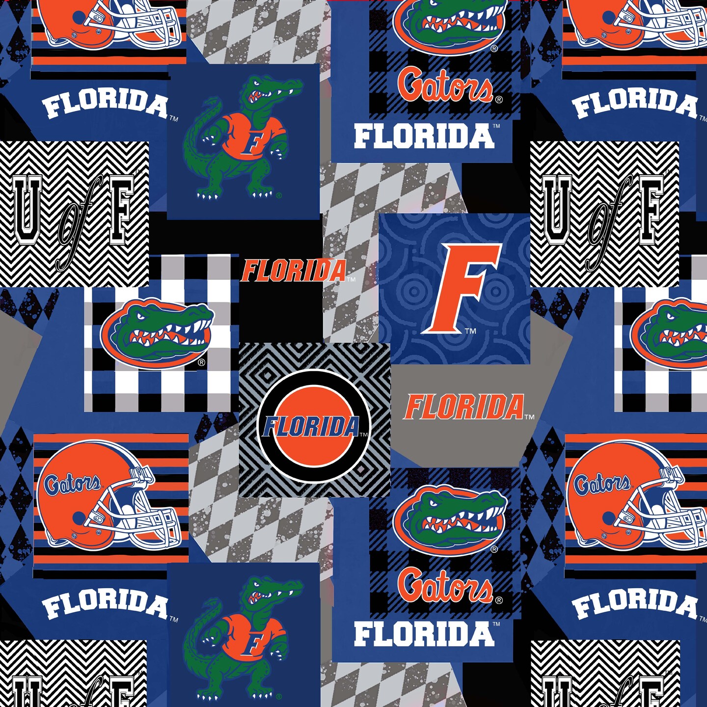 Sykel Enterprises-University of Florida Minky Fabric with Geometric Design-Florida Gators Minky Fleece Sold By The Yard