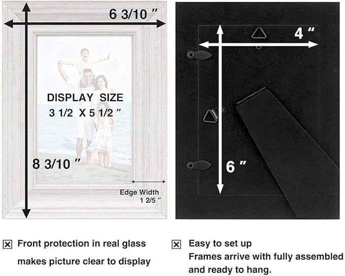 4x6 Picture Frames (3 Pack, White) Rustic Photo Frame Set with High Definition Glass for Wall Mount &#x26; Table Top Display