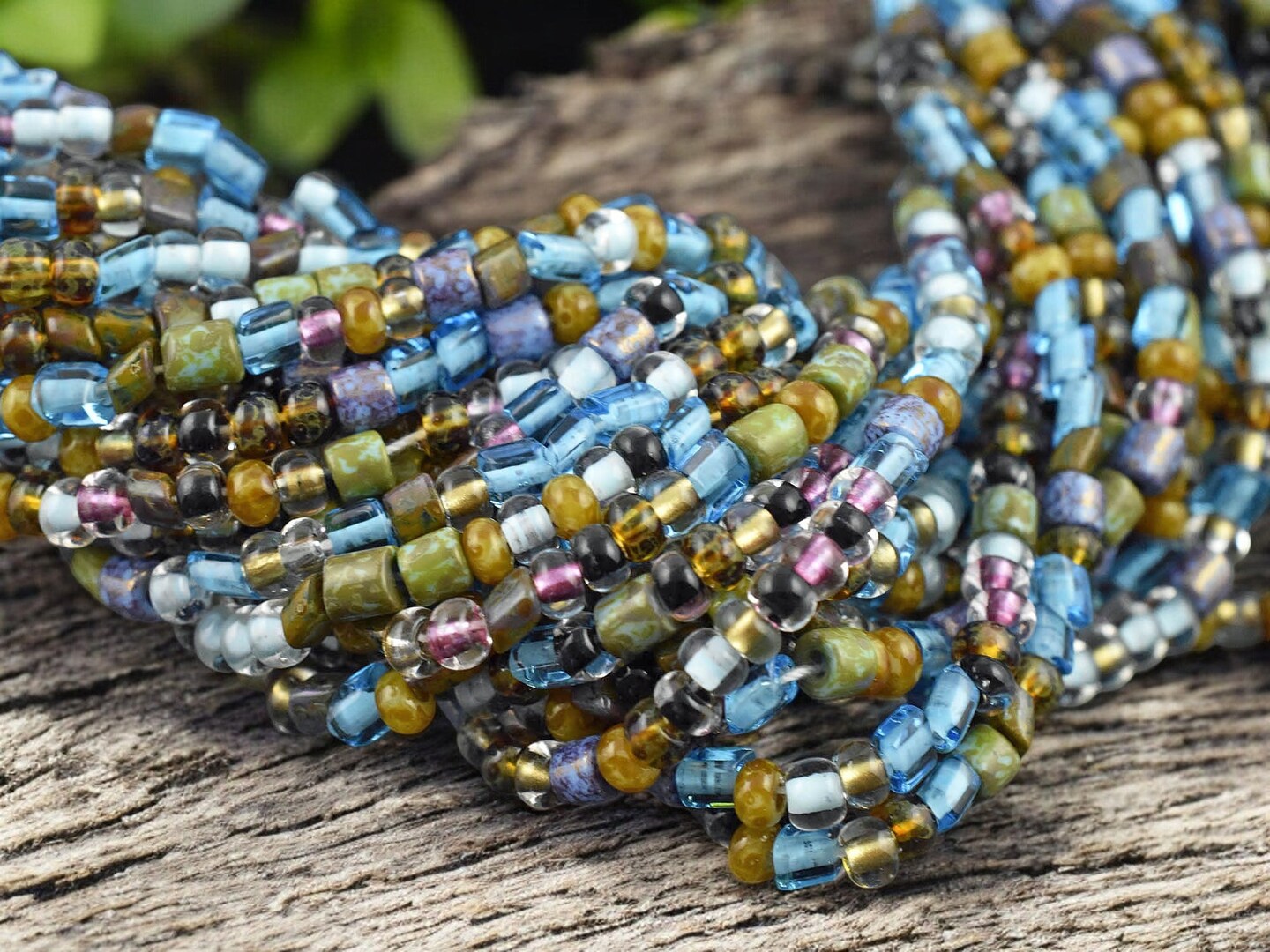 6/0 Aged Dark Ice Picasso Czech Glass Seed Bead Tube Mix (22&#x22; Strand)