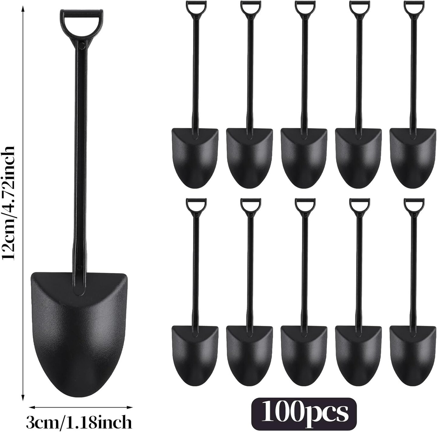 100 Pcs Plastic Mini Shovel Shape Spoons,Black Disposable Cute Shovel Dessert Spoons for Halloween Party Ice Cream Yogurt Pudding