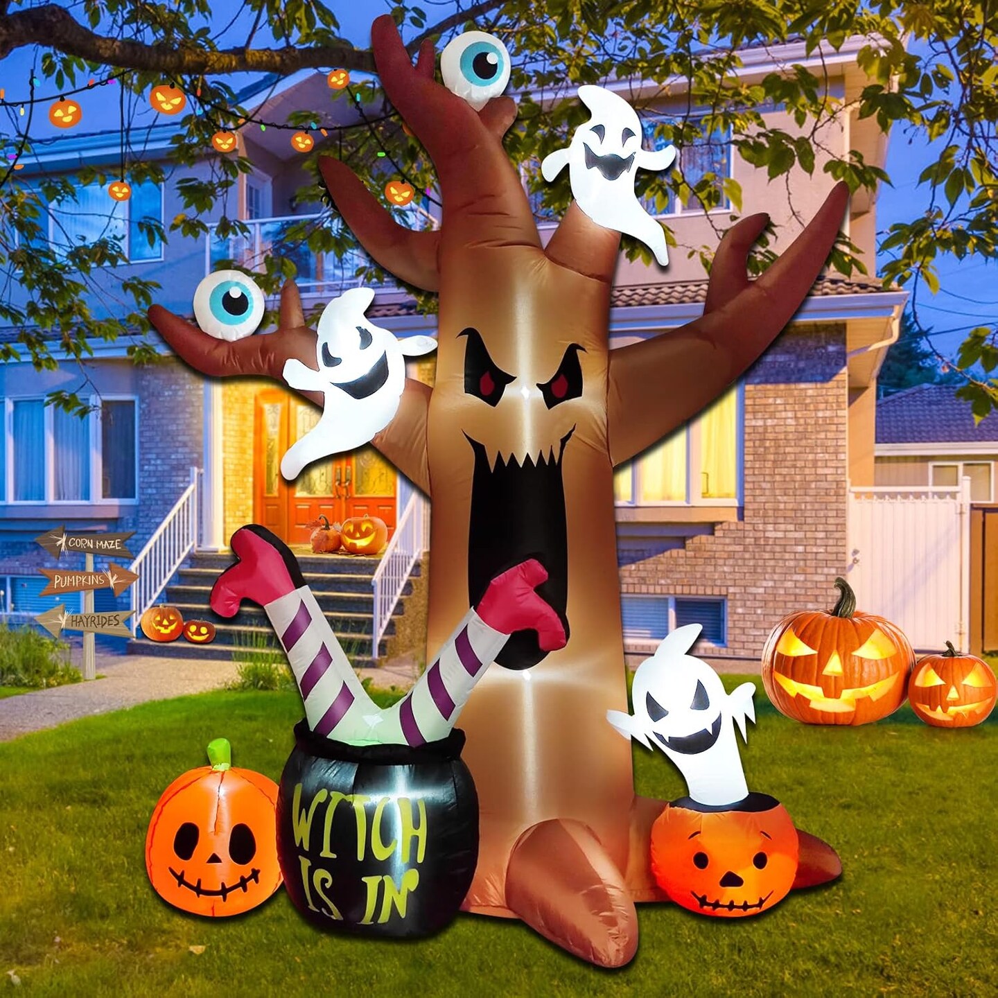 8 FT Halloween Inflatable Dead Tree sold with Pumpkins Blow up Yard Decoration