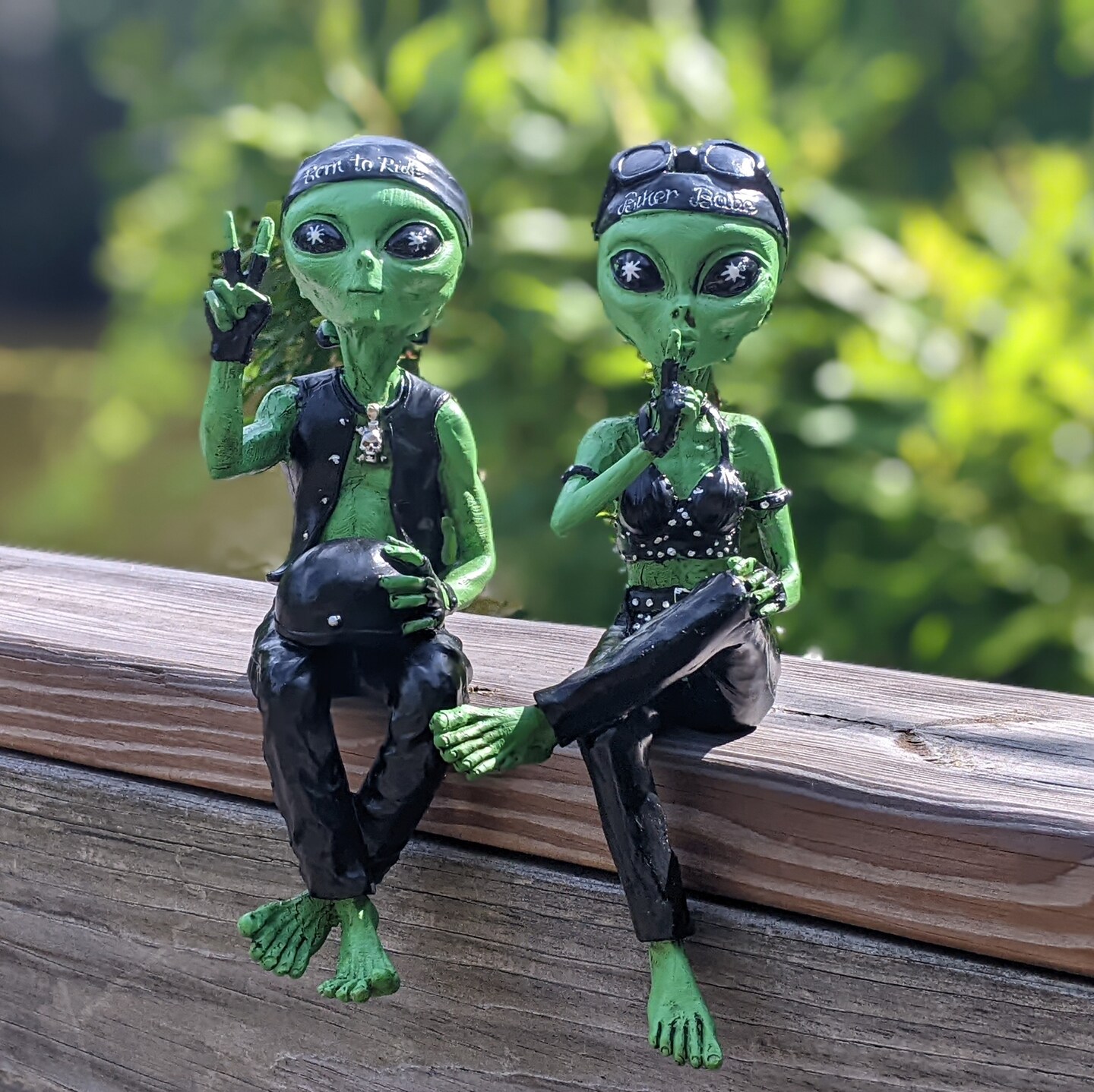 Alien Invasion Biker Babe and Biker Dude Ledge Loungers “Peace and