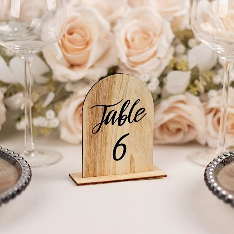Natural 20 Rustic 4.5" Wooden Arch Table Numbers 1-20 Set Removable Base Party