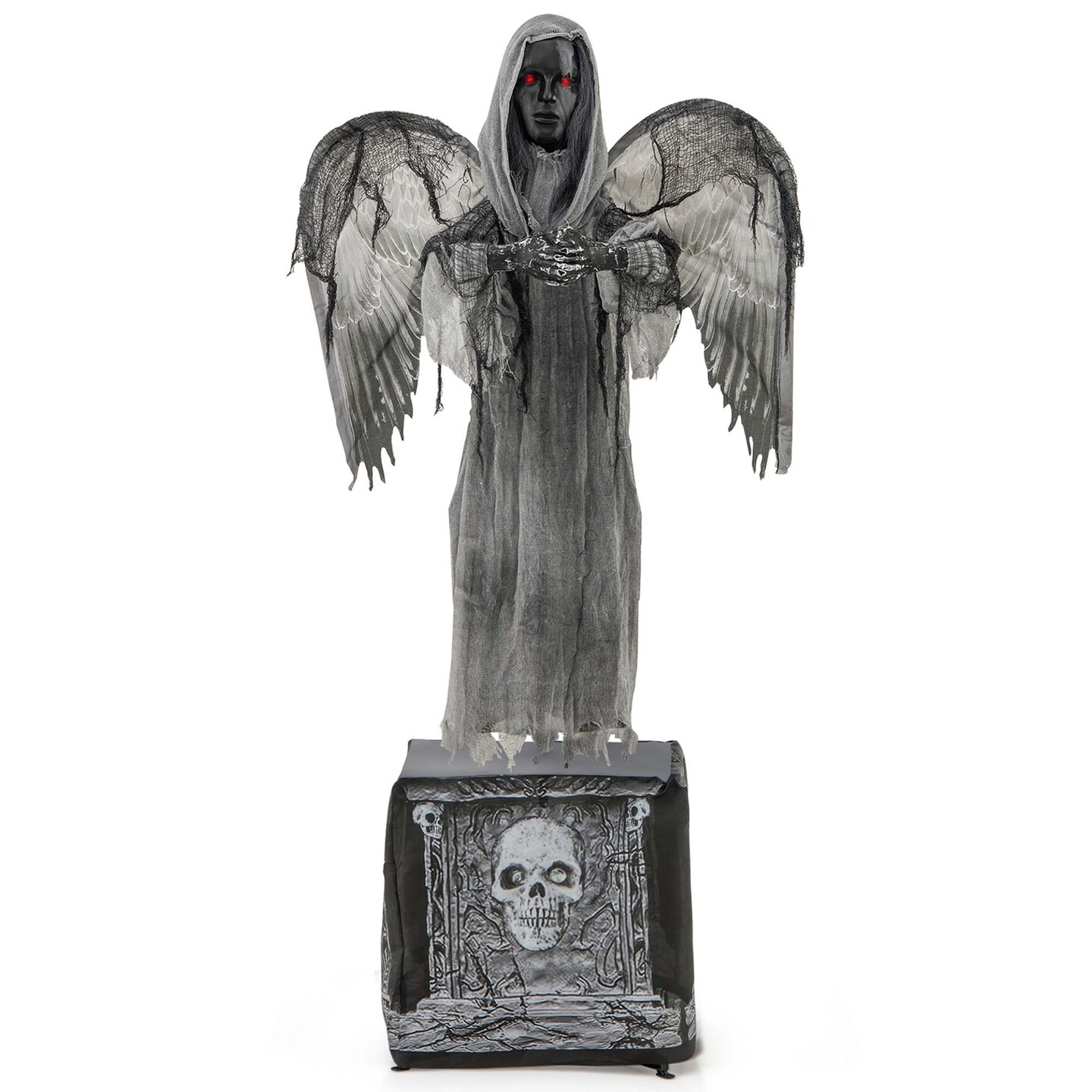 Costway 5.5ft Halloween Animatronic Decoration Animated Praying Angel Statue with Light Up Eyes &#x26; Shaking Wings